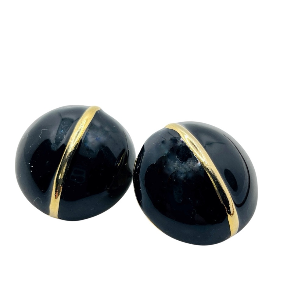 Vintage Casual Corner Earrings Pierced Chunky Black GoldTone Signed